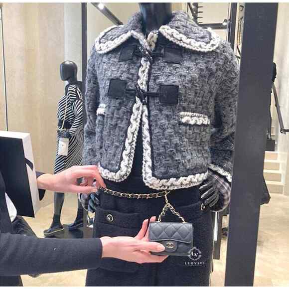 Chanel 21B Black Caviar Mini Chain Classic Gold Card Belt Waist Necklace Bag - Picture 2 of 12